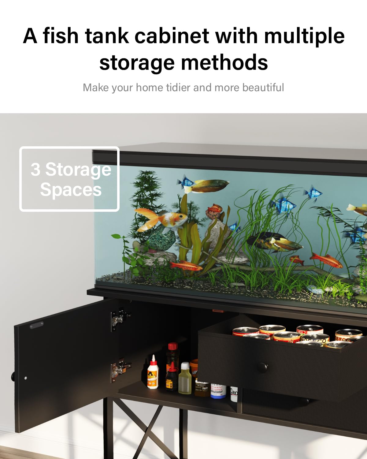 FILKO Fish Tank Stand 40 Gallon: Sturdy Aquarium Stand with Accessories Storage - Metal Tank Stands Table for 40-50 Gallon Reptile Breeder Turtle Terrarium - 36.6"x18.8" Weight Capacity 660 lbs FILKO