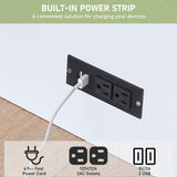 EDWINENE Queen Murphy Bed with Mattress Included, Murphy Bed Cabinet with Drawers and Charging Station for Small Spaces, Home Offices (Circular Pattern, White) EDWINENE