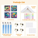 MXJSUA 4 Pack Cartoon Rocket Ship Paint by Numbers Kit with Framed Canvas for Ages 6-12 Kids, Paint by Numbers Kits for Children Beginners, Acrylic Oil Painting for Home Wall Decor Gift (8x8 inch) MXJSUA