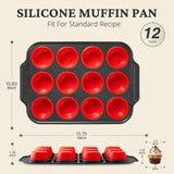 BRONYPRO Silicone Muffin Pan with Metal Frame, Egg Bite Molds for Baking, Cupcake Pans 12 Regular Size, Muffin Tins Easy to Pop Nonstick Non Toxic Bakeware for Oven, Red BRONYPRO