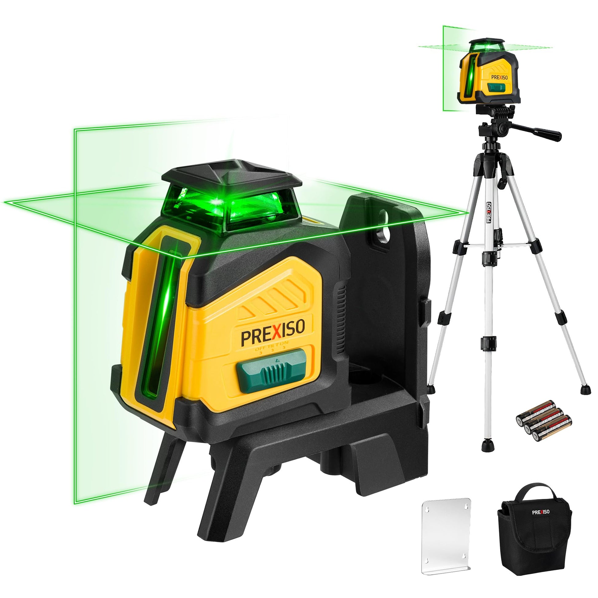 PREXISO 360° Laser Level with Tripod, 100Ft Dual Power Self Leveling Cross Line Laser- Wide Angle Vertical Line for Construction, Floor Tile, Renovation with Magnetic Base, Wall Panel Stand,  - WoodArtSupply