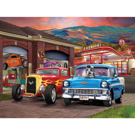 Bits and Pieces - 500 Piece Jigsaw Puzzle for Adults - 18" x 24" - Hot Rod Sunset - 500 pc Colorful Classic Cars Jigsaw by Bigelow Illustrations Bits and Pieces