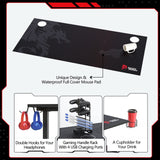 SEVEN WARRIOR Gaming Desk 60 INCH, T- Shaped Carbon Fiber Surface Computer Desk with Full Desk Mouse Pad, Ergonomic E-Sport Style Gamer Desk with Double Headphone Hook, USB Gaming Rack, Cup Holder SEVEN WARRIOR