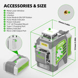 HueparPro Laser Level Self Leveling 3x360° 3D Green Cross Line Laser Level Tool for Construction and Picture Hanging, 8000mAh Rechargeable Battery, Remote Controller, Magnetic Stand & Hard Carry Case Huepar Pro