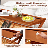 Danrelax 47" Mid-Century Modern Coffee Table with Glass Top, Bamboo Accent Bedside Tables, Glass Nightstand Side Table and Boho Wooden End Table with Storage for Living Room Table Brown Danrelax