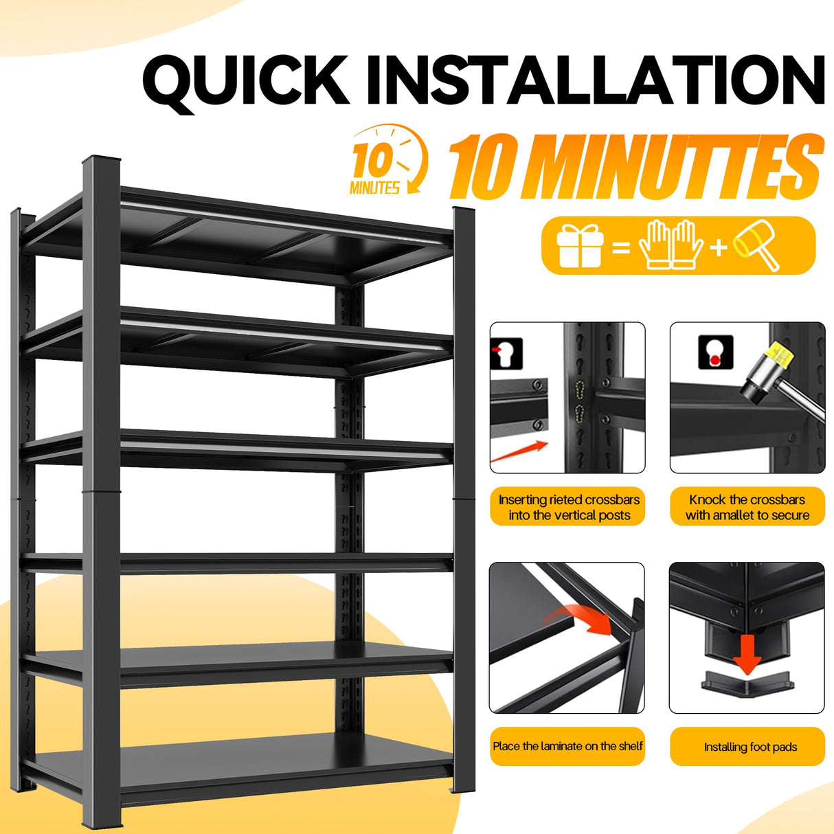 Metallitrend 78H/40W Heavy Duty Garage Shelving Unit- 6 Tier Metal Garage Storage Shelves, Steel Rack with Reinforced Bracing, Adjustable Shelf for Utility Room,Warehouse, Basement,Easy Assembly Metallitrend