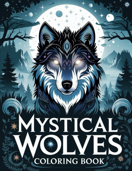 Wolves Coloring Book: Majestic Magical Stress Relief Wolf Coloring Pages | Beautiful & Cute Designs for Kids, Adults Teens | Mystical Greyscale Wild Animals Majosta