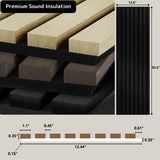 Sunny Heart Wood Slat Wall Panels, Wood Panels for Wall, 2 Pack 93.5" x 12.6" Soundproof Solid Wooden Wall Panels, 3D Acoustic Fluted Wood Wall Panels for Ceiling Wall Decor, Black Sunny Heart