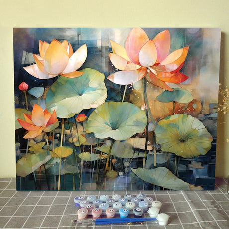 Tucocoo Lotus Landscape Paint by Numbers Kits 16x20 inch Canvas DIY Beginner Oil Painting for Adults with Brushes and Acrylic Pigment, Watercolor Floral Picture for Home Wall Decor (Without Frame) Tucocoo