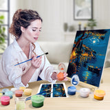 JOOZ Paint by Numbers Kit for Adults with Frame, Moon Paint by Number with Easel, DIY Town Lake Boat Paint by Numbers Landscape for Home Wall Decor 8 x 12 Inch JOOZ