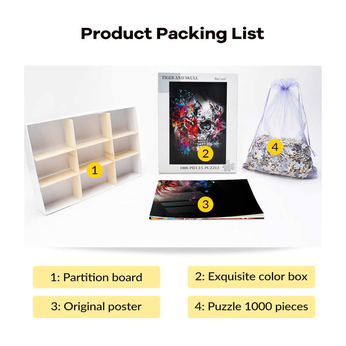 1000 Piece Jigsaw Puzzle for Adults - Tiger and Skull Puzzle - Wooden Puzzle - for Adults Teens Educational Toys Gifts(29.5x19.7 Inches) Buhoet