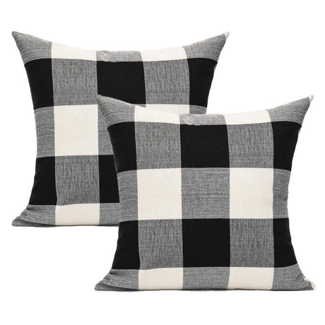 VAKADO Outdoor Farmhouse Buffalo Plaids Throw Pillow Covers 18x18 Set of 2 Black White Decorative Classroom Front Porch Classic Decor Retro Boho Cushion Cases Fall Home Rustic Check for Couch Patio VAKADO