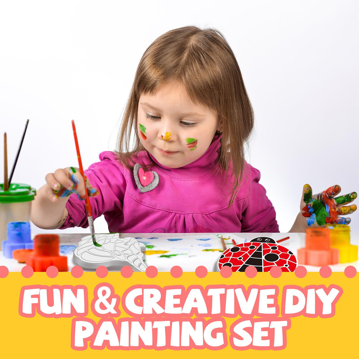 Stepping Stones Painting Kit for Kids Ages 4-12 - 5 Pack Paint Your Own Garden Stones with Butterfly, Unicorn & Ladybug Designs, Outdoor Art & Craft Activity Set, Creative Summer Gift for Boys & Girls Hdsahdok