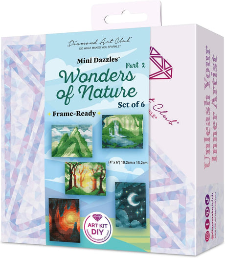 DIAMOND ART CLUB Wonders of Nature Part 2 Mini Dazzles™, Fun DIY Diamond Painting Kit for Adults, Diamond Art Canvas for Beginners, 4" x 6" (Pack of 6) DIAMOND ART CLUB