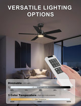 Ohniyou 48'' Ceiling Fans with Lights and Remote, 6 Speeds, 3 Colors & Dimmable LED Light, Quiet DC Motor Black Ceiling Fan for Bedroom Living Room Ohniyou