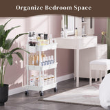 EaseSky Rolling Utility Cart with Drawer 3 Tier, Utility Storage Organizer with Plastic Shelf & Lockable Wheels Multifunctional Storage Cart for Kitchen, Bathroom, Office, Living Room, White EaseSky