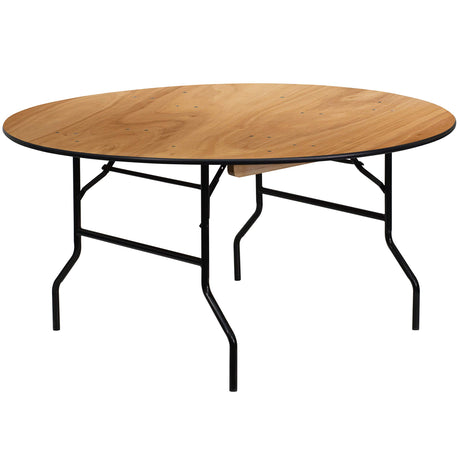 Flash Furniture Furman 5' Round All-Occasion Wood Folding Event Table, Foldable Round Portable Banquet Table with Wooden Top, Natural/Black Flash Furniture