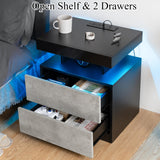 HOMMPA LED Nightstand with Wireless Charging Station & USB Ports High Gloss Bedside Table with LED Light RGB Adjustable Brightness Smart Nightstand 2 Drawers Night Stand for Bedroom Grey HOMMPA
