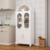 73" Metal Tall Arched Kitchen Pantry Cabinet,Arched Cabinet,Arched Bookshelf China/Curio Cabinet Farmhouse Kitchen Storage Cabinets with 4 Doors&3 Adjustable Shelves,Glass Door for Kitchen,Dining Room AUEYTVR