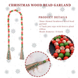 Christmas Wood Bead Garland - Green Red Rustic Wooden Beads with Jute Rope Plaid Tassel Bead Garland for New Year Winter Xmas Tiered Tray Décor Farmhouse Home Kitchen Wall Hanging Decoration Sfoni