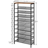 HOOBRO 10-Tier Shoe Rack, Large Capacity Shoe Shelf, Shoe Storage Organizer for 30-40 Pairs of Shoes, Front Door Entrance, Entryway, Hallway, Closet, Space Saver, Rustic Brown and Black BF110XJ01 HOOBRO