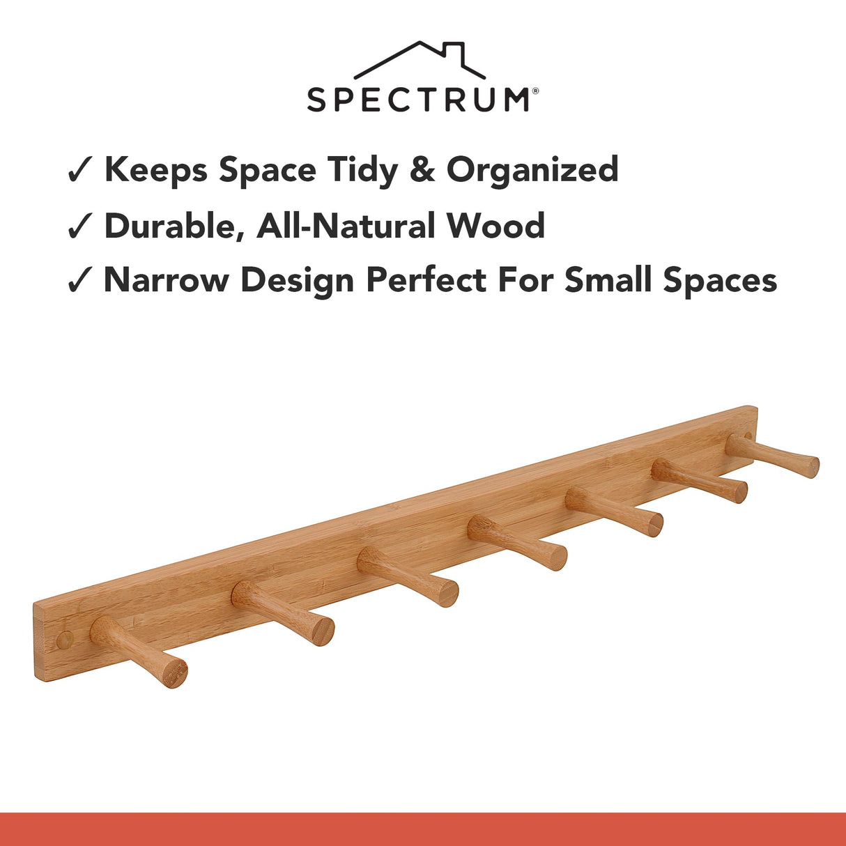Spectrum Wall Mount 7-Peg Wood Rack (Bamboo) - Organizer for Bathroom, Kitchen, Laundry Room, Office, Garage, Classroom, & More / Hang Entryway Coats, Purses, Scarves, & Hats Spectrum