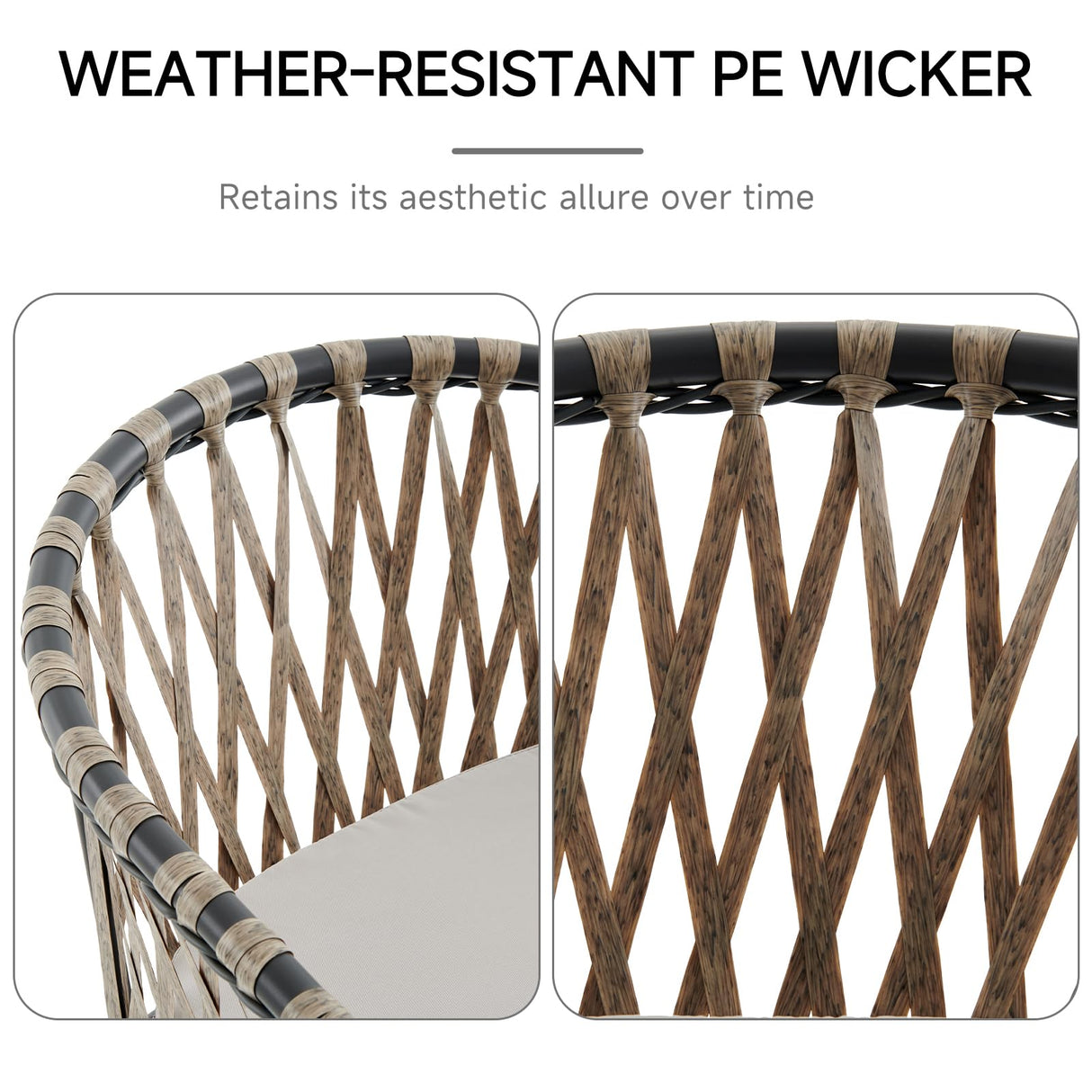 Thinlute Patio Dining Chairs Set of 4, Outdoor Rattan Wicker Chair with Armrest and Cushions, All-Weather Bistro Chairs with Curved Back for Garden, Backyard, Porch, Poolside, Deck, Gray Thinlute