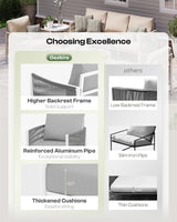 Oasbira Aluminum Outdoor Patio Furniture Set, HDPE Rope 4 Piece Modern Sectional Conversation Sets with Dual-Layer Coffee Table, All Weather Patio Couch Set with Thick Cushions, White Frame, White Oasbira