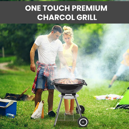 18 Inch Portable Charcoal Grill with 4 Legs and Wheels for Outdoor Cooking Barbecue Camping BBQ Coal Kettle Grill - Heavy Duty Round with Thickened Grilling Bowl for Small Patio Backyard