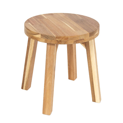 ARROWSTONE Round Stool Acacia Wood, 12" Height, 11" Round Top, Backless, Easy Assembly, Natural Wax Finish, Wooden Stool for Plant, Dining Room, Living Room, Garden, Makeup