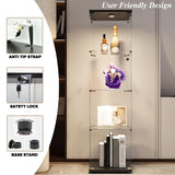 lunhung Glass Display Cabinet 4-Shelf with LED Lights and Lock,Curio Cabinets Upgraded Quick-Install Storage Cabinet,Glass Floor Standing Bookshelf for Bedroom,Living Room(Black) lunhung