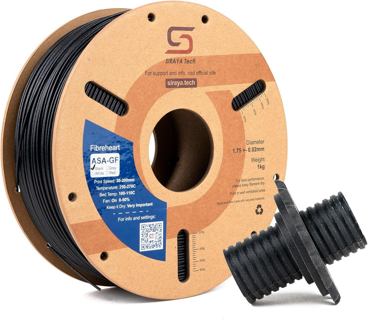 Siraya Tech Fibreheart ASA-GF 3D Printer Filament, 10% Glass Fiber Reinforced, Superior Weather & UV Resistance, High Strength & Thermal Stability for Outdoor & High-Impact Applications (1kg, Black) Siraya Tech