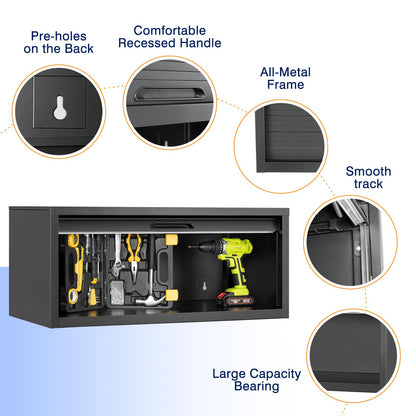 Yizosh Metal Garage Wall Cabinet with Recessed Handle,Wall Mounted Metal Garage Storage Cabinet,Floating Garage Tool Cabinet for Kitchen,Basement,Garage,Warehouse - WoodArtSupply