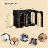 Hzuaneri 44.1'' Dog Crate Furniture, Dog Kennel Indoor Arched Door Design, 3 Door Wooden Dog Crate Furniture for Small/Medium/Large Dog, Side Table, TV Stand, Anti-Chew, Anti-Escape, Black Gold Hzuaneri
