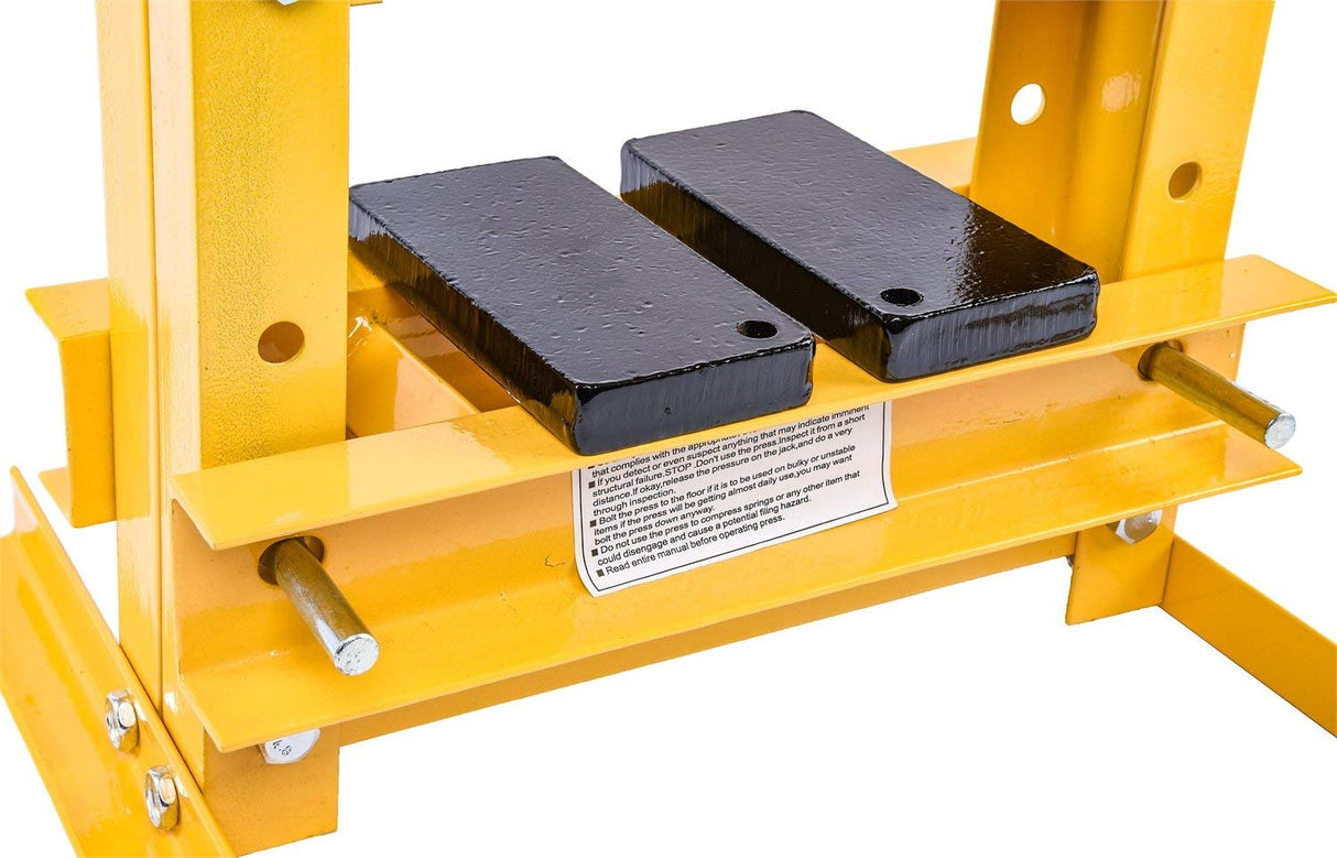 JEGS Hydraulic Shop Press | Steel With Yellow Finish | 6-Ton | Bench Top Mount | Up To 4 1/4-Inch Working Range | Includes 2 Press Plates | Lever-Action JEGS