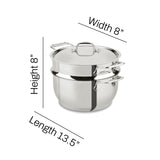 All-Clad Specialty Stainless Steel Stockpot, Multi-Pot with Strainer 3 Piece, 5 Quart Induction Oven Broiler Safe 600F Strainer, Pasta Strainer with Handle, Pots and Pans Silver All-Clad
