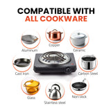 Elite Gourmet ESB100B Countertop Single Coiled Burner Electric Hot Plate, Temperature Control, Indicator Light, Easy to Clean, Black Elite Gourmet