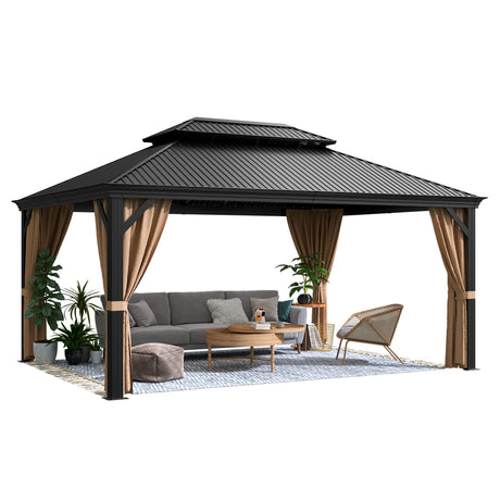 Flamaker Hardtop Gazebo Aluminum Frame Outdoor Gazebo with Privacy Curtains and Gauze Mesh Sunshade Pavilion Double Roof Canopy for Patio, Deck, Poolside (Aluminum Roof, 12' x 16') Flamaker