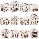 Hiboom 12 Pcs DIY Christmas Village Sets Wood Village Houses Christmas Mini Wooden House Gift for Winter Xmas Party Decorations Hiboom