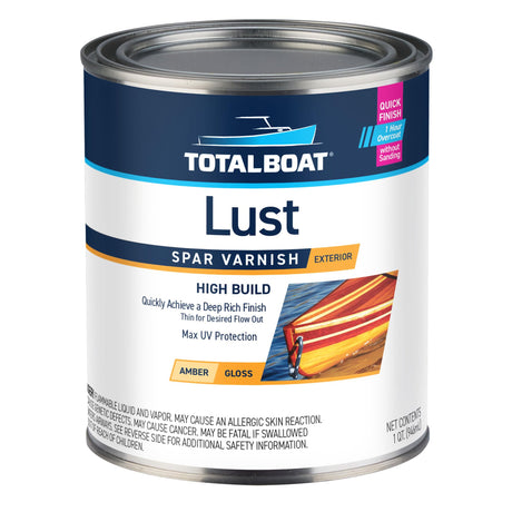 TotalBoat-482869 Lust Marine Varnish, High Gloss and Matte Finish for Wood, Boats, Outdoor Furniture (High Gloss, Quart) TotalBoat