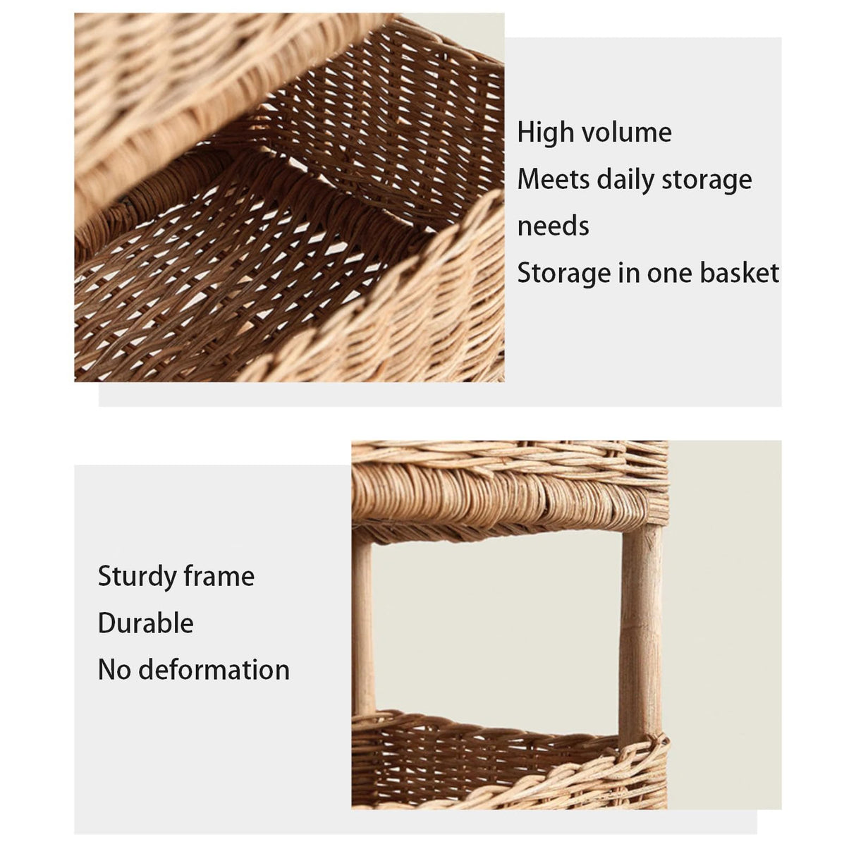 DJHK docor 3 Tier Wicker Basket Stand Storage Tower with Display Rack Standing Shelf Cabinet for Living Room, Bedroom, Kitchen, Bathroom DJHK docor