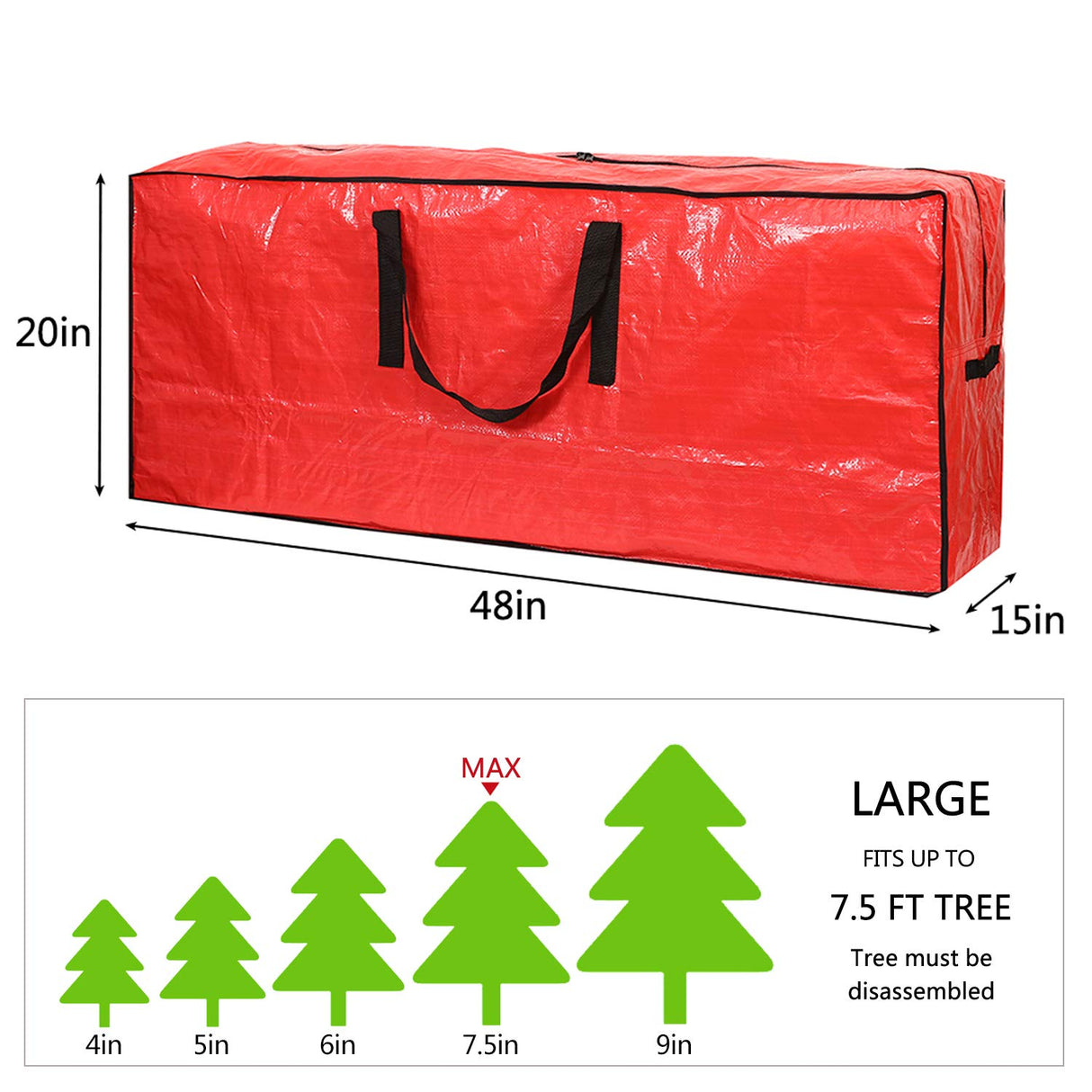 Sattiyrch Christmas Tree Storage Bag - Fits Up to 7.5 ft Holiday Xmas Disassembled Trees with Durable Reinforced Handles & Dual Zipper - Waterproof Material Protects from Dust,Moisture(Red) Sattiyrch