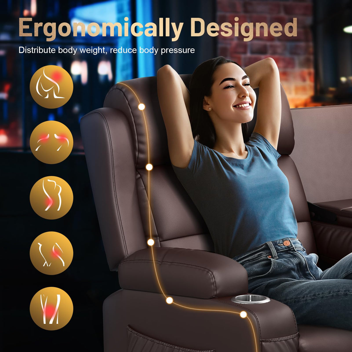 3-Seater Loveseat Recliner Sofa, Home Theater Seating Reclining Couch with Flip Middle Backrest, RV Wall Hugger Sleeper Sofa with Massage, Dawer & Cup Holders, 150° Recline for RV & Living Room TOMOSLTER