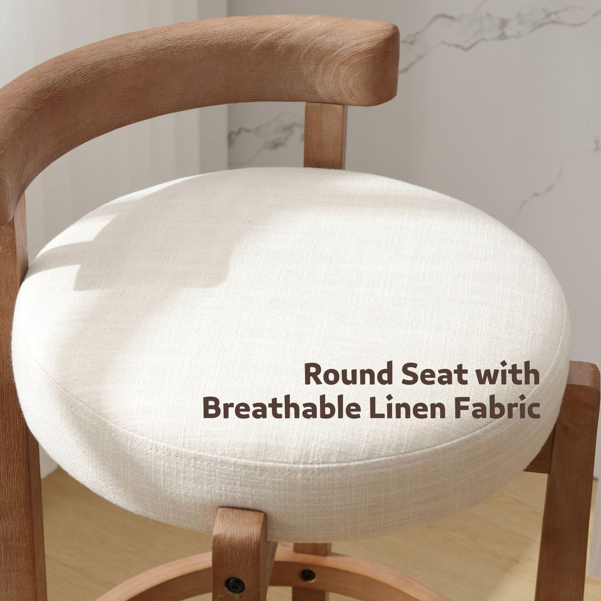 DUOMAY Modern Bar Stools Set of 2, 26" Counter Height Stools, Armless Round Wood Barstools Kitchen Island Stool with Linen Seat for Home Bar Coffee Shop, Beige DUOMAY