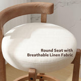 DUOMAY Modern Bar Stools Set of 2, 26" Counter Height Stools, Armless Round Wood Barstools Kitchen Island Stool with Linen Seat for Home Bar Coffee Shop, Beige DUOMAY