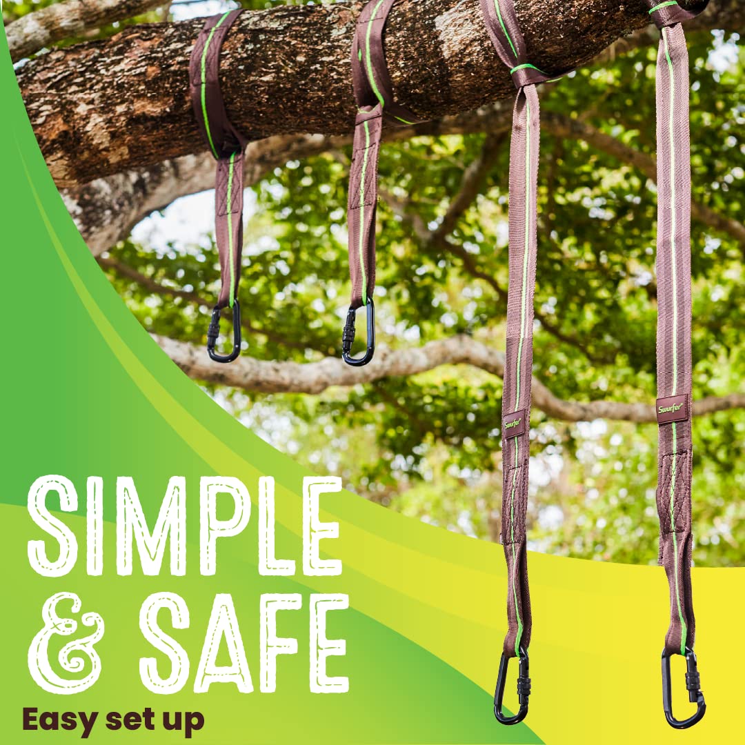 Swurfer Tree Swing Hammock Straps –Hanging Kit for Hammock, Tree Swings, Durable, Weatherproof, Rust Free, Secure Lock Snap Carabiners Included, Weight Limit 2200 lbs Per Strap (3 Feet - 2 Straps) Swurfer
