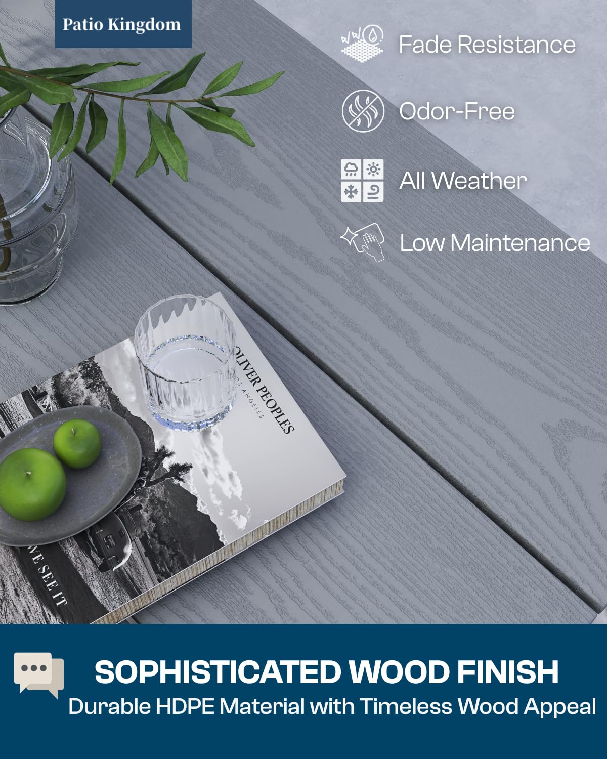 Patio Kingdom 5-Piece Outdoor Dining Set for 4, 75.2'' HDPE Table with Umbrella Hole & Chairs, Weather-Resistant Patio Furniture for Garden, Lawn, or Poolside (Grey) Patio Kingdom