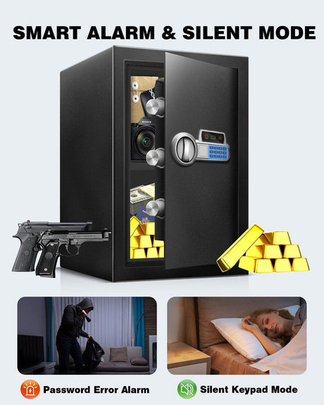 Fdsutvit Safe Box 2.2 Cu Ft, Steel Security with Digital Electronic Keypad, Safety Lock Box, Sensor Light, Removable Shelf, Home Safe for Valuables Documents Money Jewelry Guns Fdsutvit