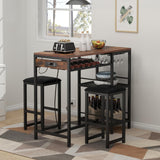 Gyfimoie Rustic Bar Table and Chair Set with Power Outlet, Storage Shelves, and Wine Rack Gyfimoie