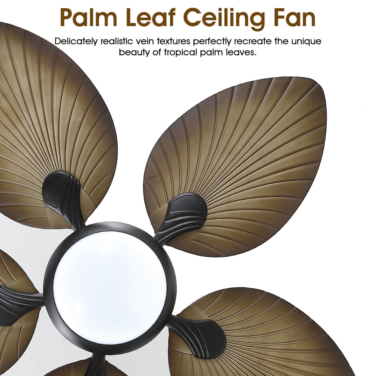 Wiviniya Tropical Ceiling Fans with Lights, 44 Inch Indoor Outdoor Palm Leaf Ceiling Fan for Patios Porch Bedroom, Remote/APP Control, Dimmable, 6 Speeds, Reversible, Wood Grain Wiviniya